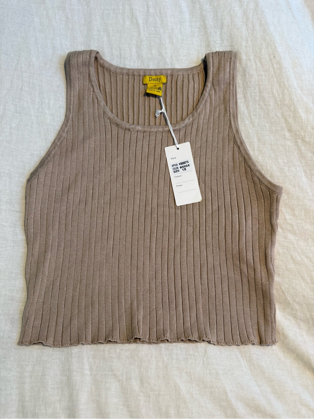 Daisy Ribbed Tank Top in Taupe